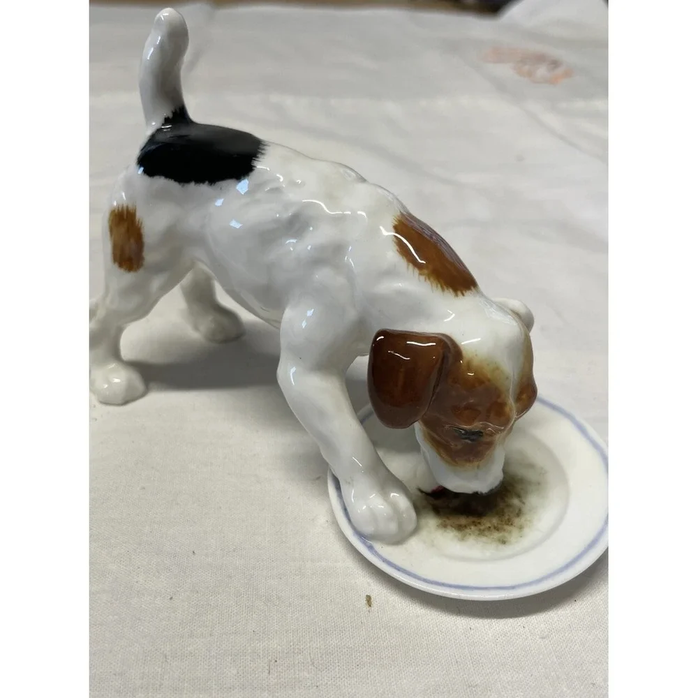 Vintage Royal Doulton Jack Russell Terrier Dog Licking Plate HN1158 Figurine
